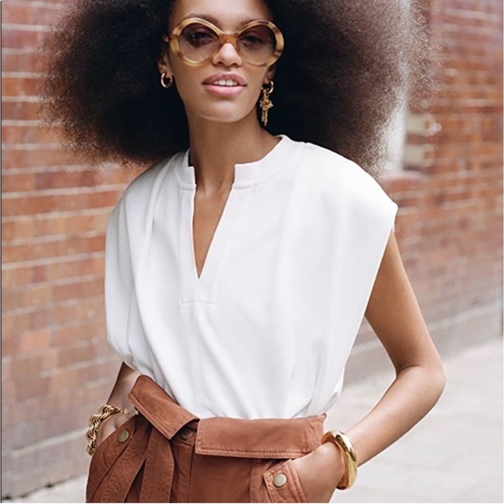 3.1 Phillip Lim Padded Shoulder French Terry Top in White
